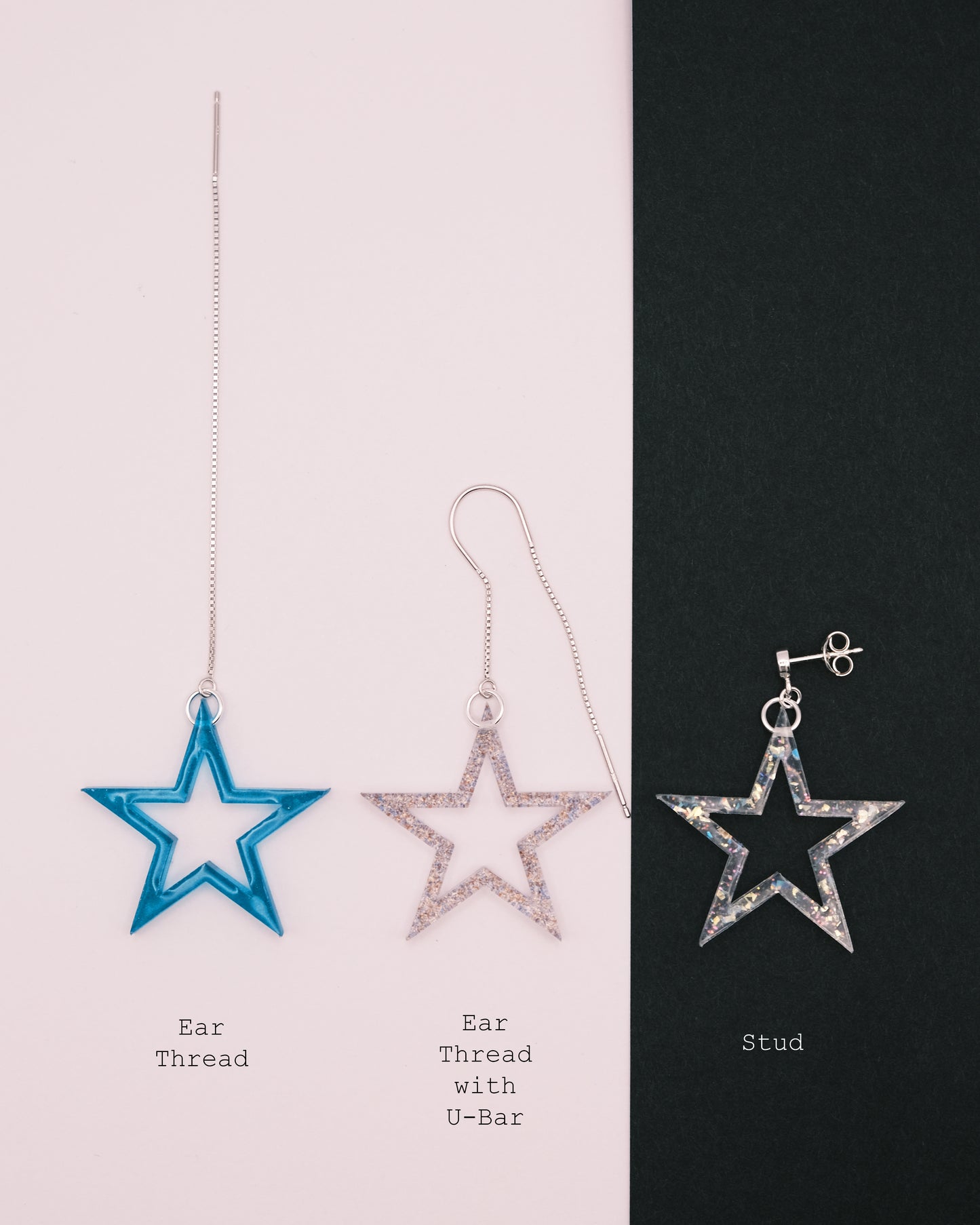 Sterling Silver Open Star Resin Earrings