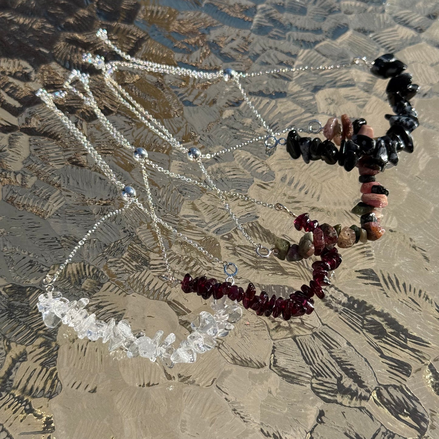 Sterling Silver Gemstone Chip Bracelets
