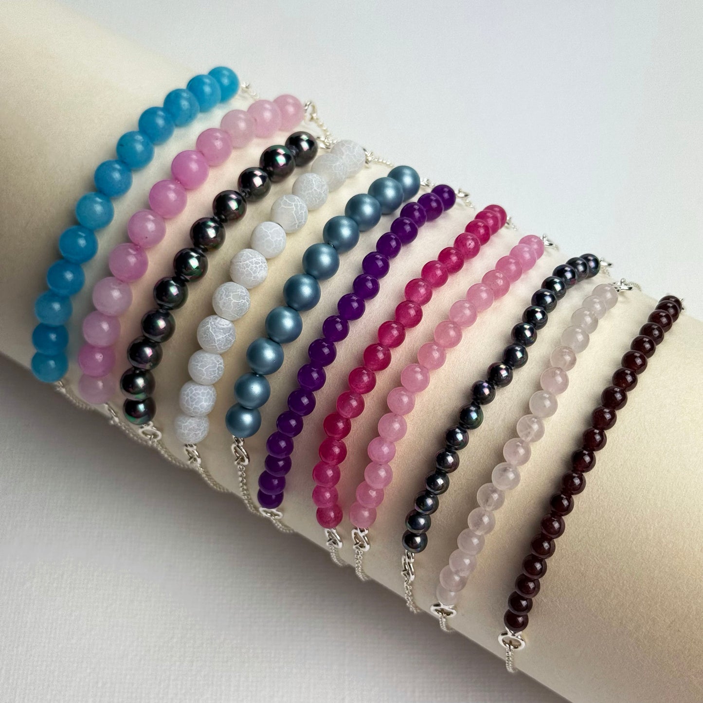 Sterling Silver Round Gemstone Bracelets