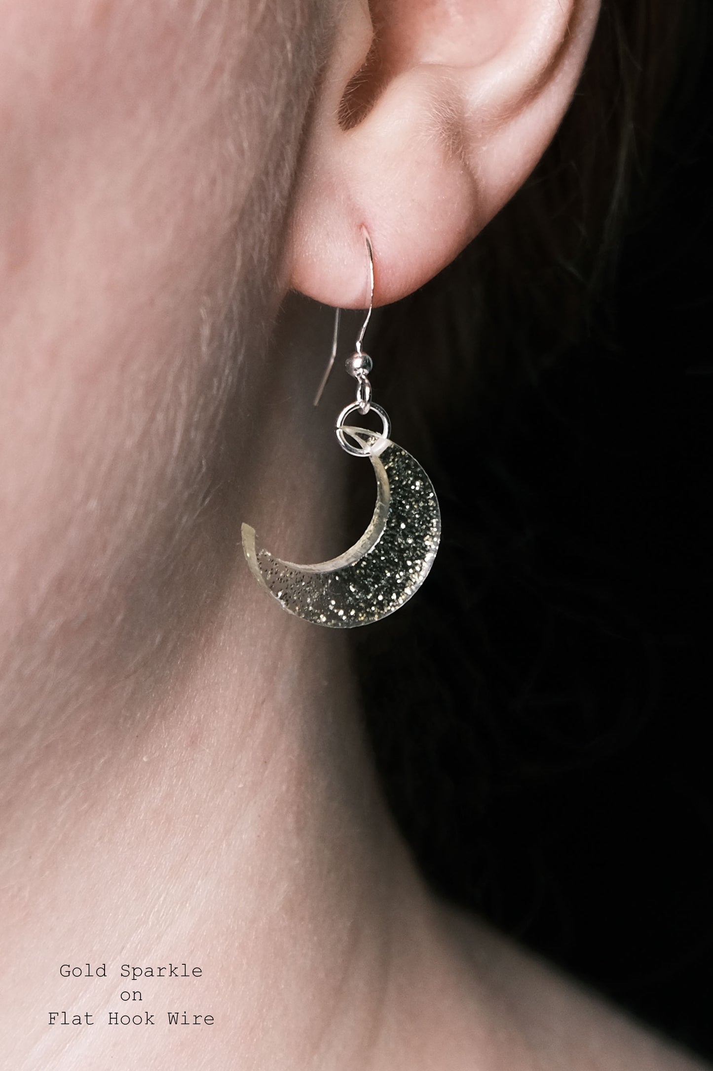 Silver Plated Small Moon Resin Earrings