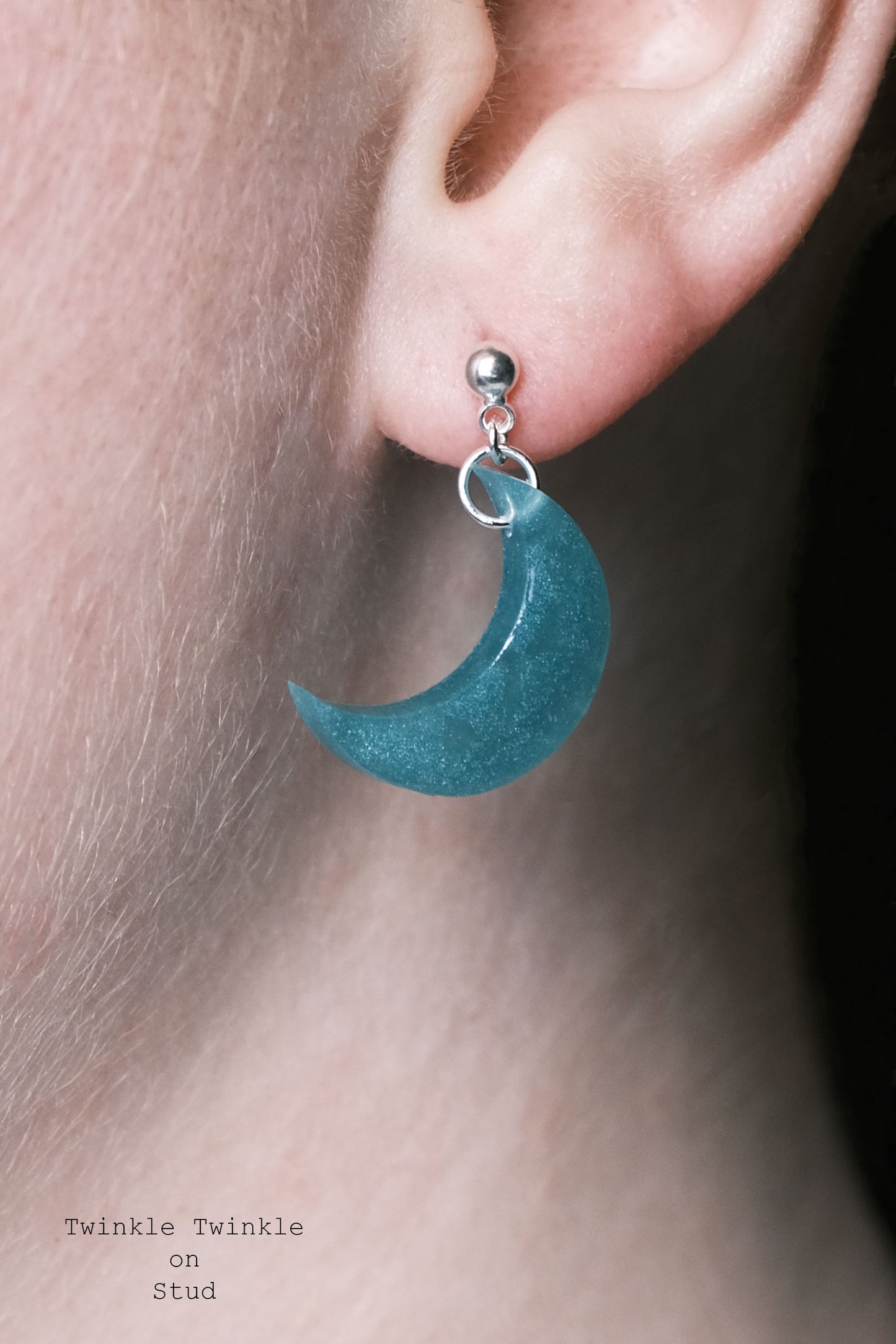 Silver Plated Big Moon Resin Earrings