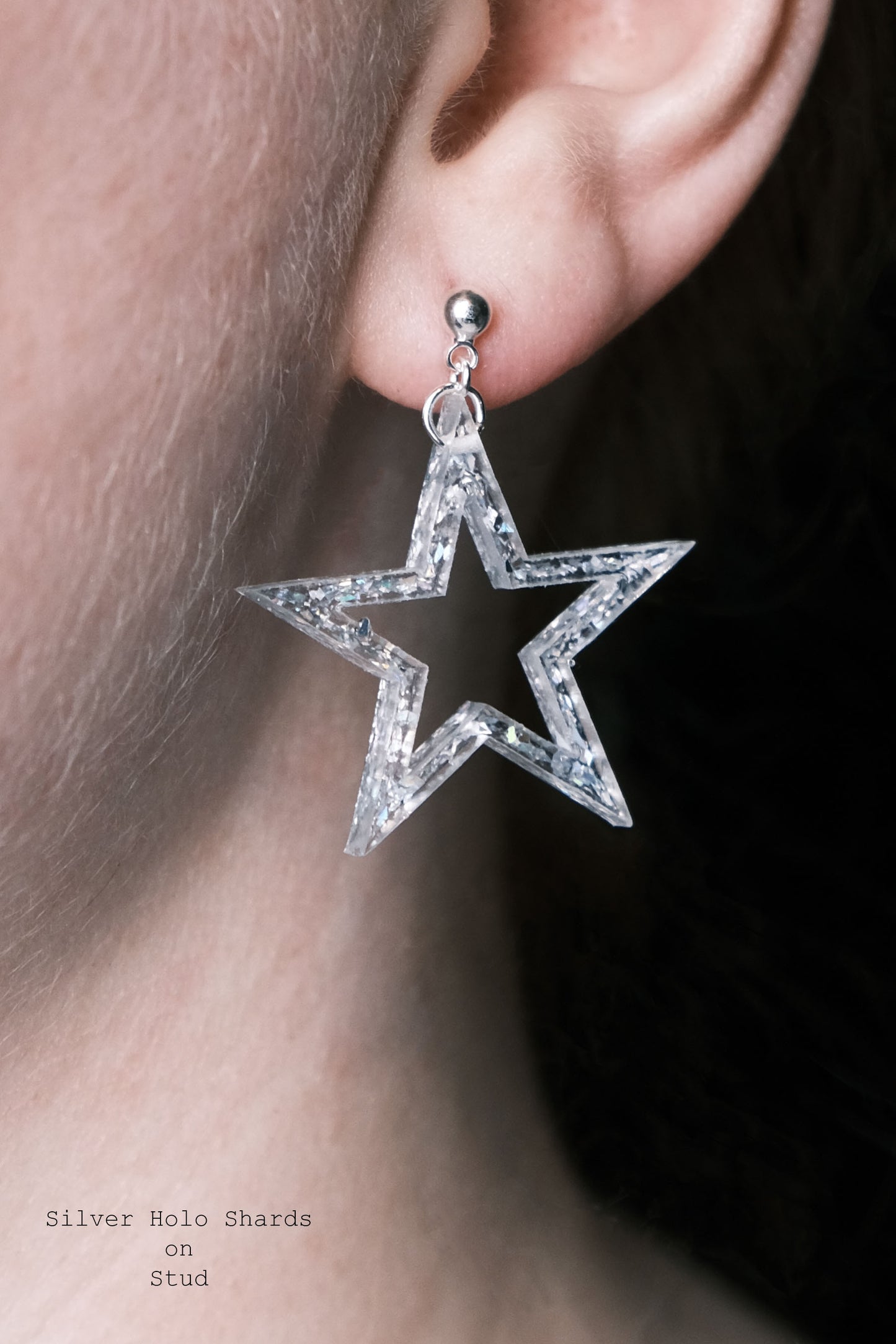 Silver Plated Open Star Resin Earrings