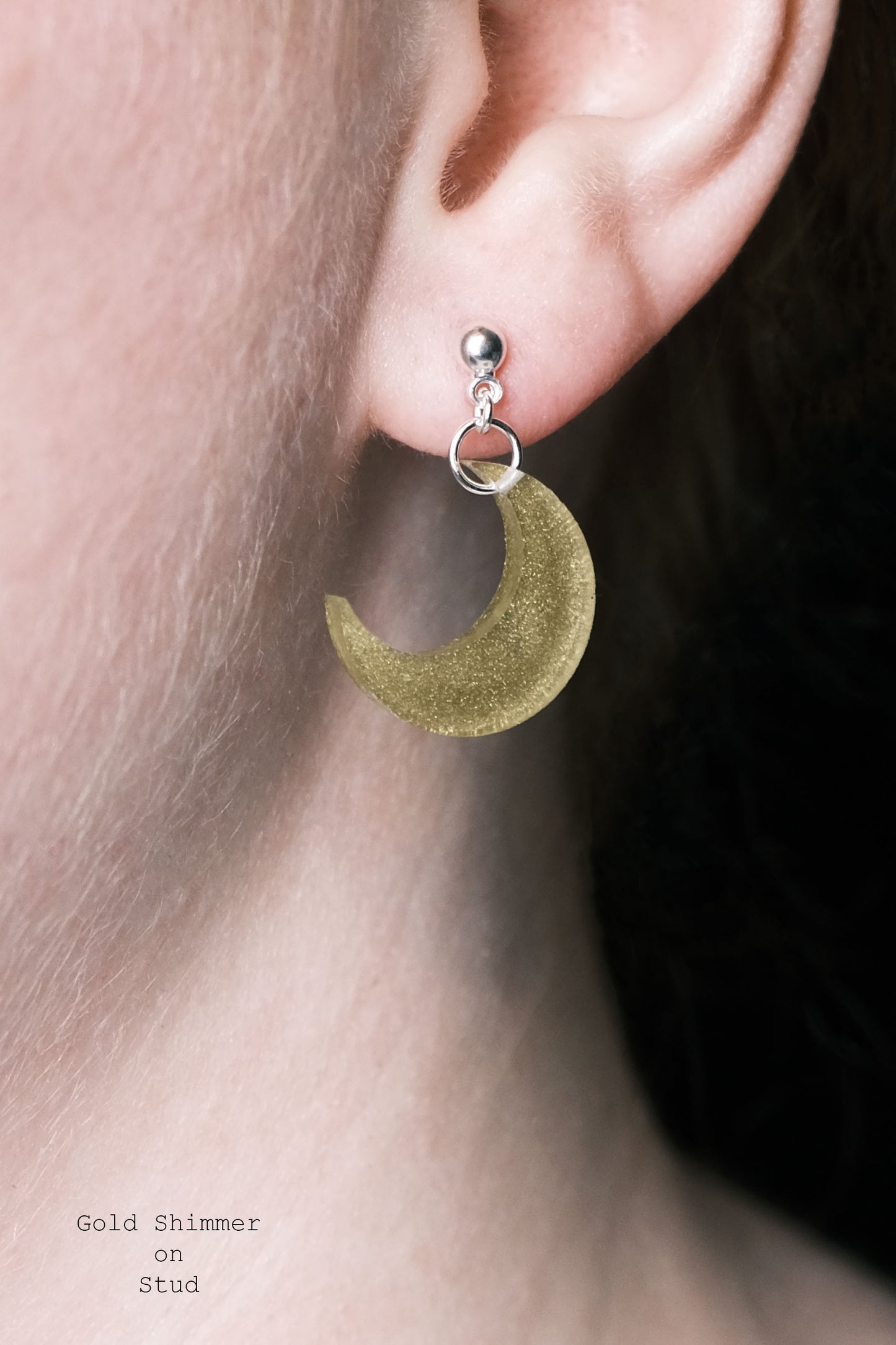 Silver Plated Small Moon Resin Earrings