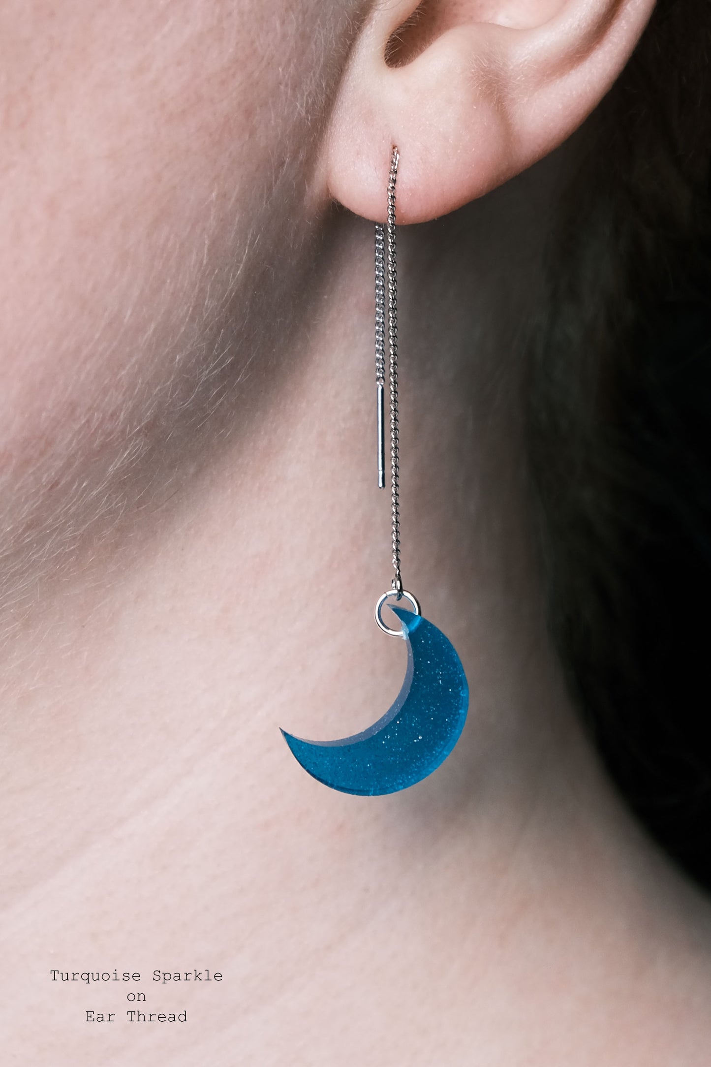 Silver Plated Big Moon Resin Earrings