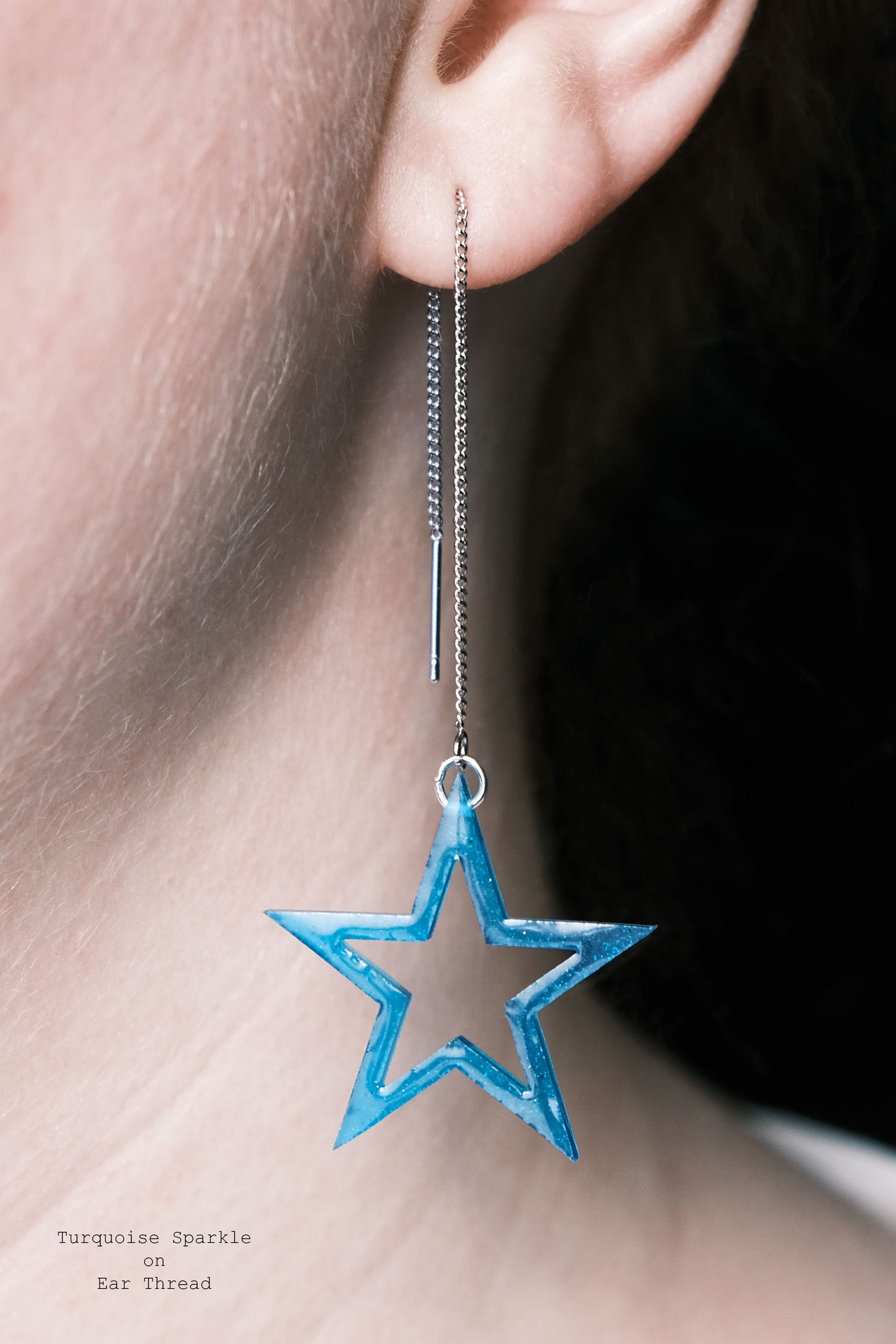 Silver Plated Open Star Resin Earrings