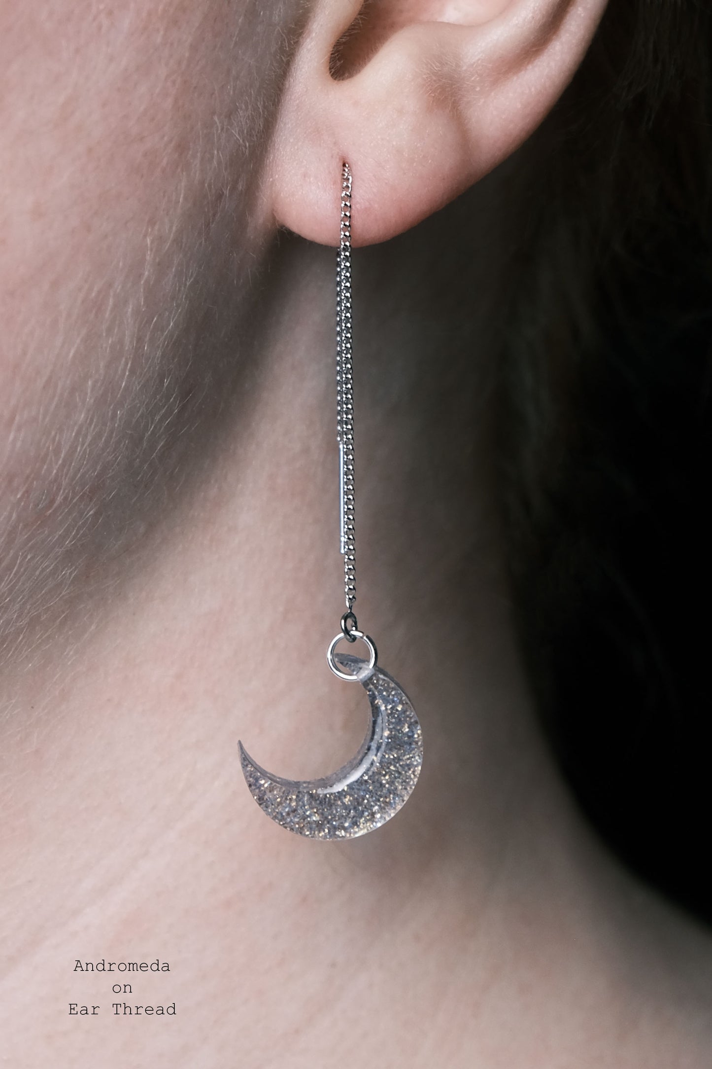 Silver Plated Small Moon Resin Earrings