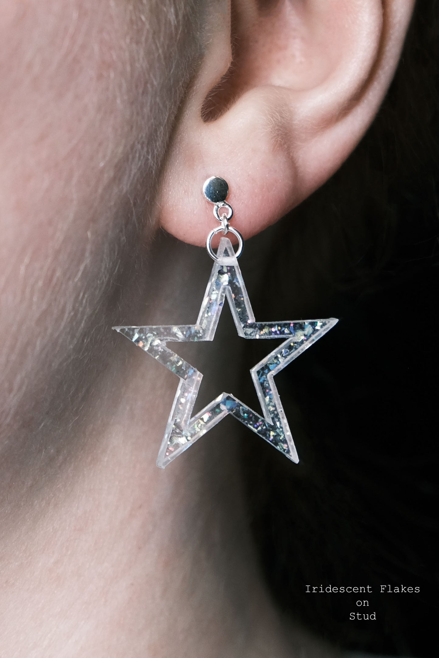 Sterling Silver Open Star Resin Earrings