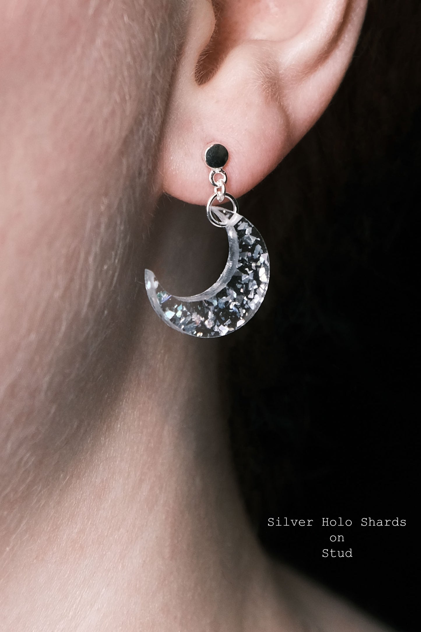 Sterling Silver Small Moon Resin Earrings