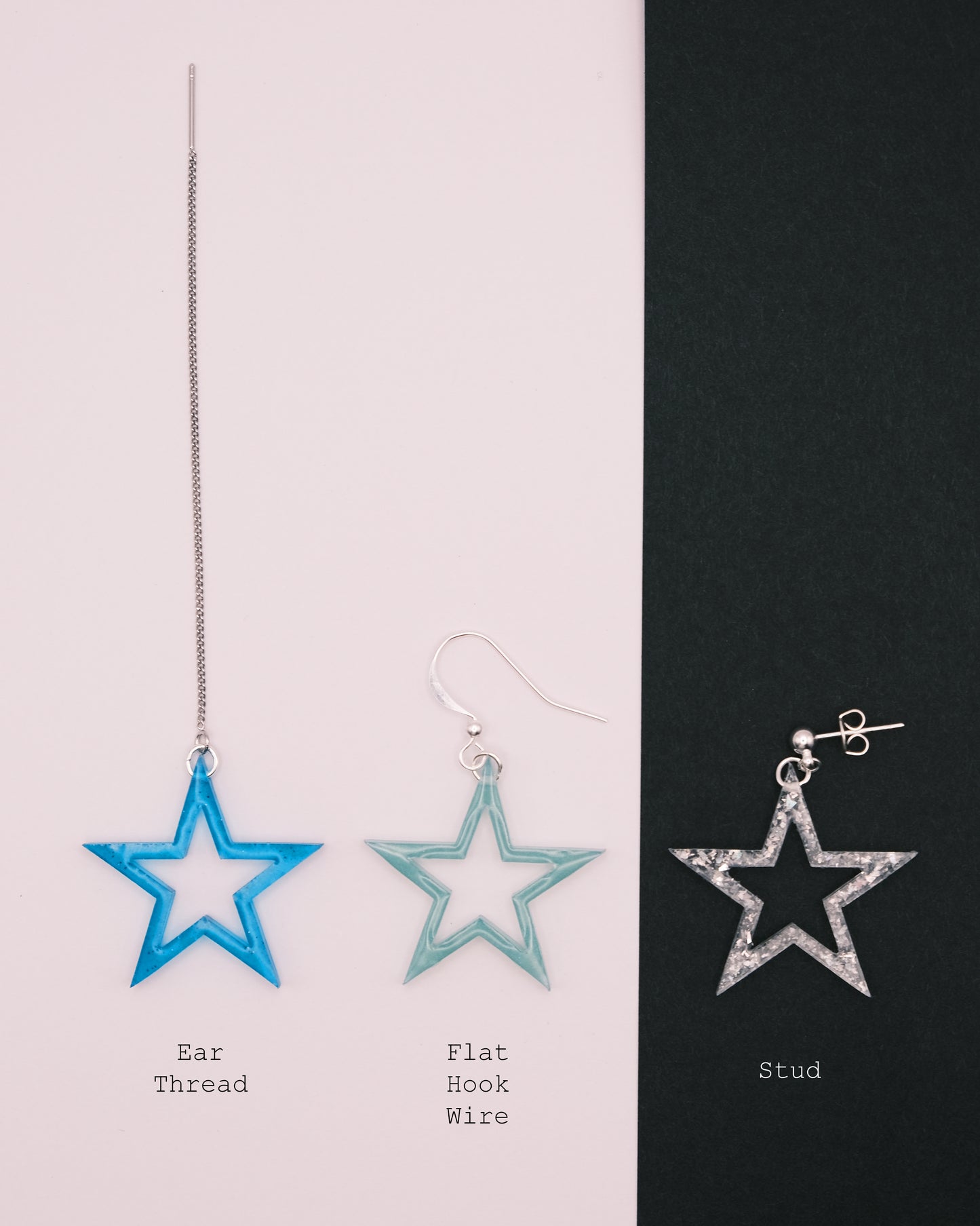 Silver Plated Open Star Resin Earrings