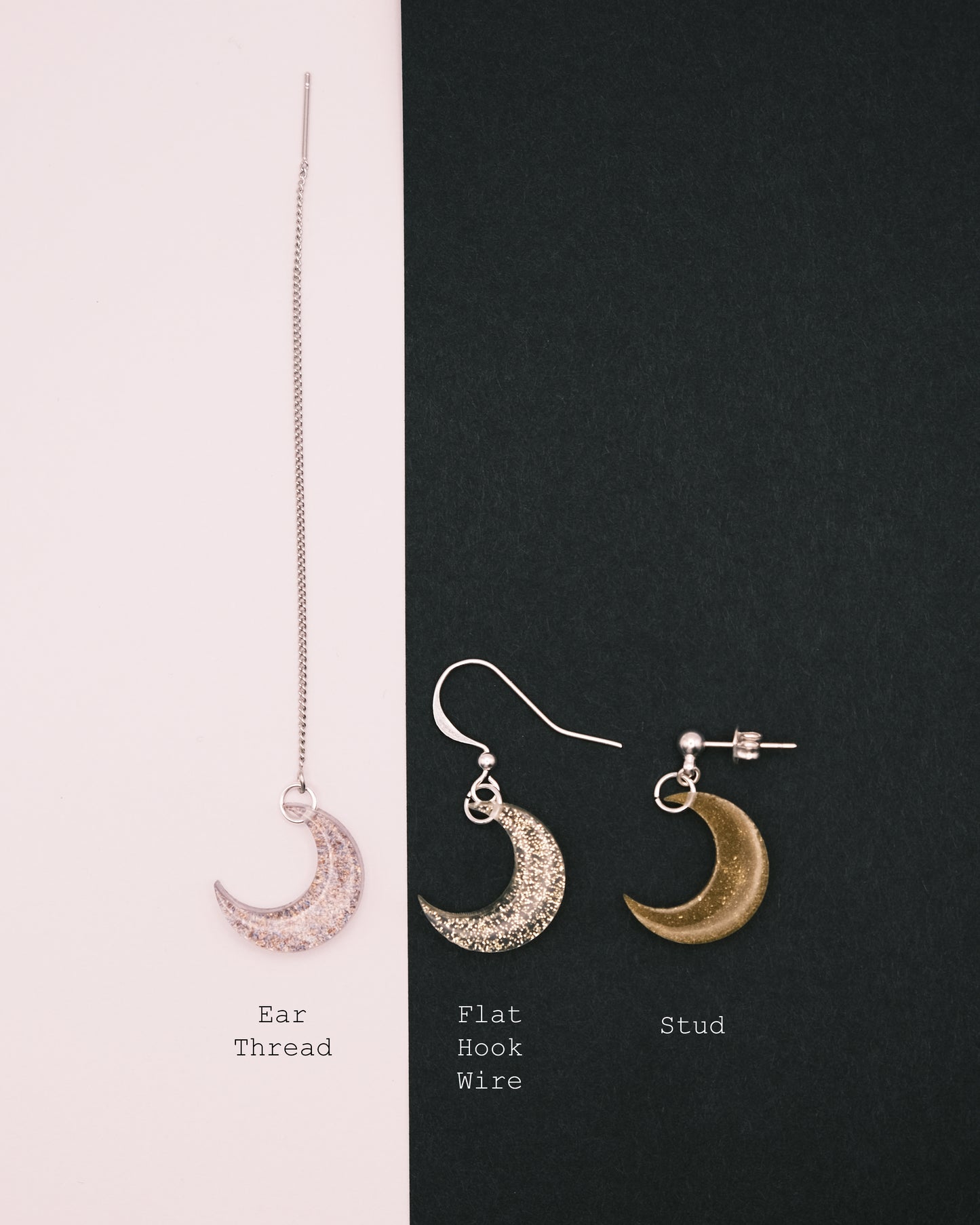 Silver Plated Small Moon Resin Earrings