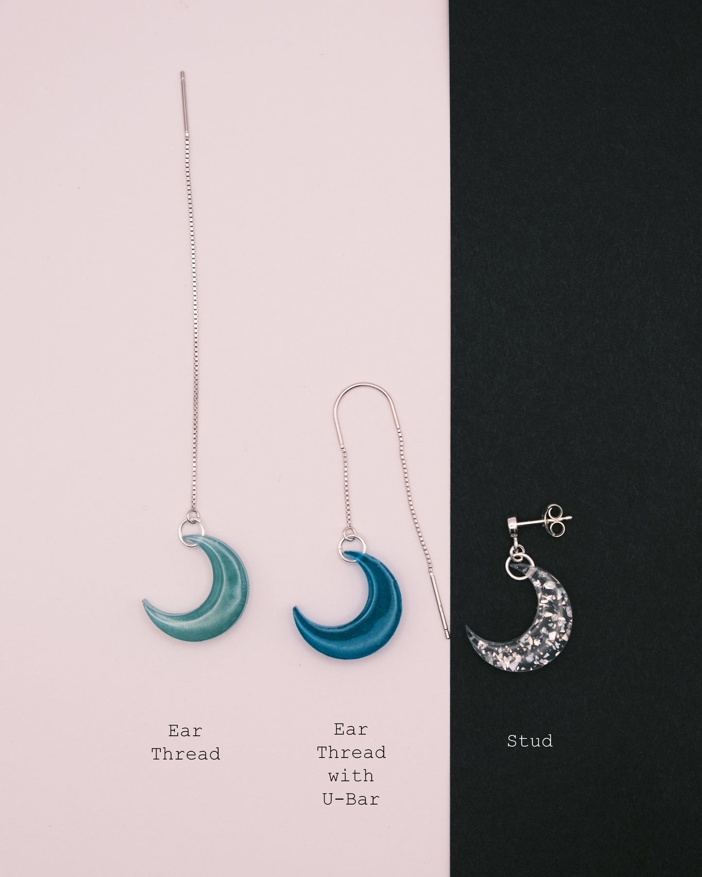 Sterling Silver Small Moon Resin Earrings