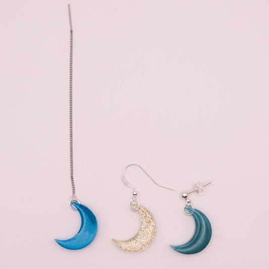 Silver Plated Big Moon Resin Earrings