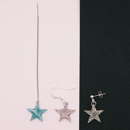 Silver Plated Big Star Resin Earrings