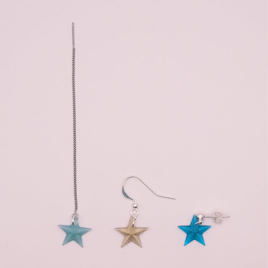 Silver Plated Faceted Star Resin Earrings