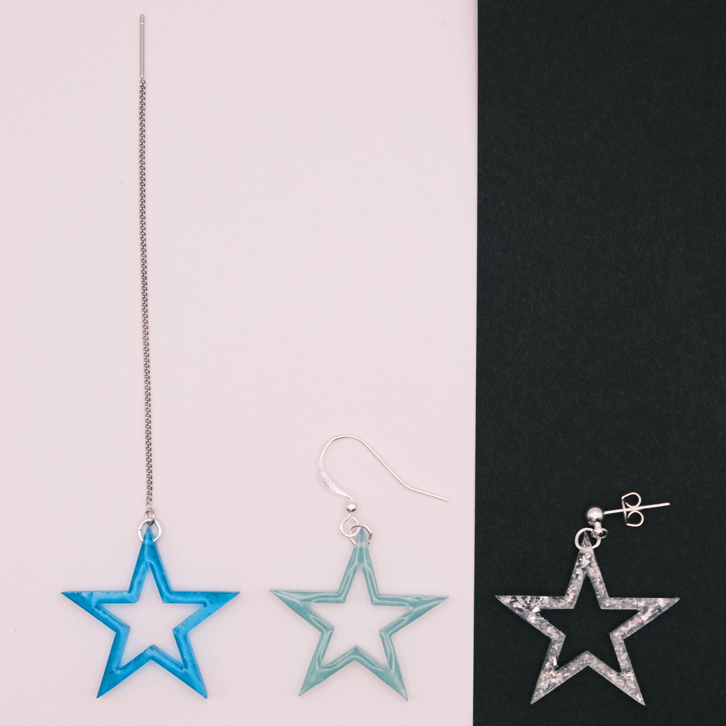 Silver Plated Open Star Resin Earrings