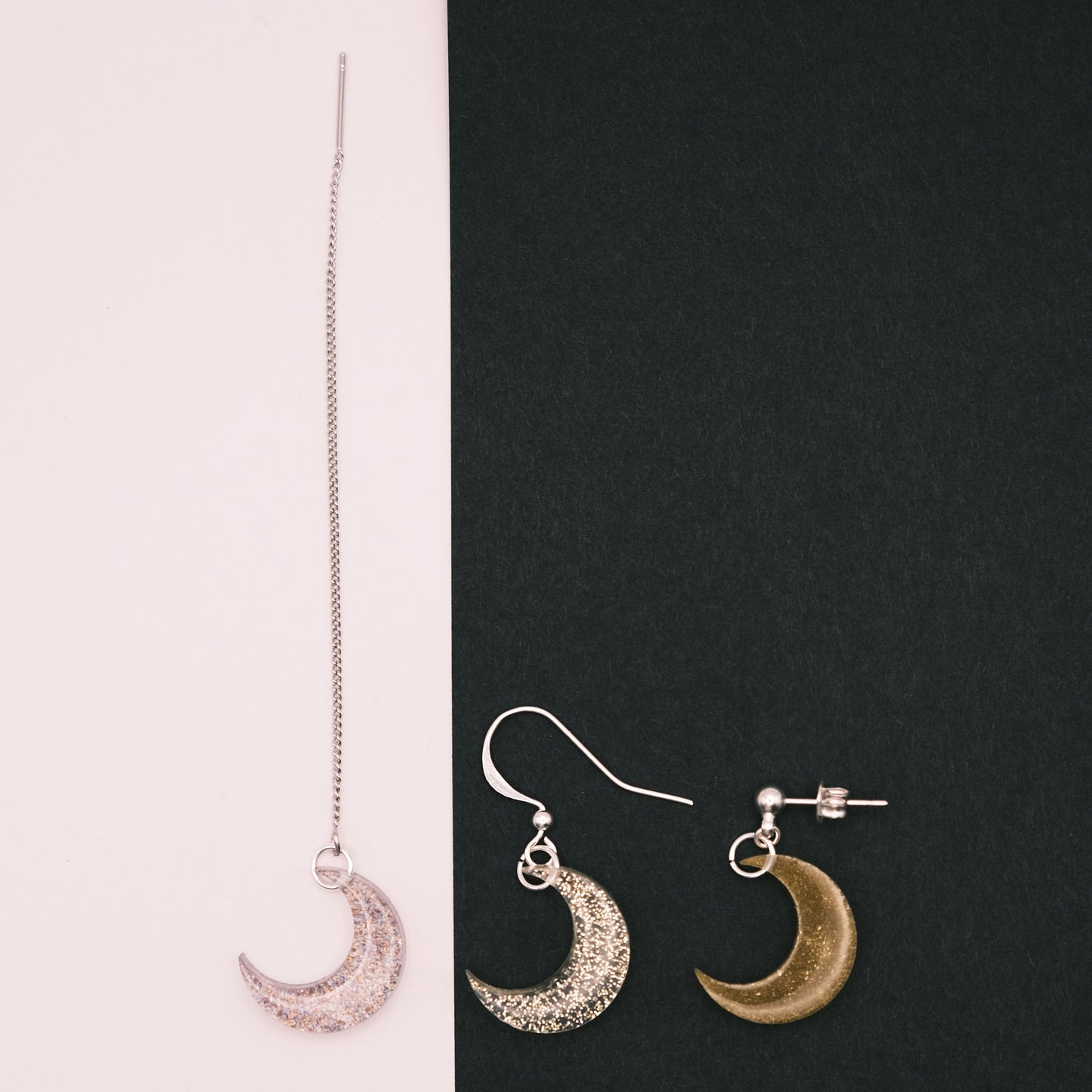 Silver Plated Small Moon Resin Earrings