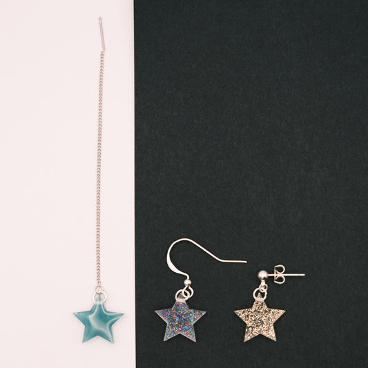 Silver Plated Small Star Resin Earrings