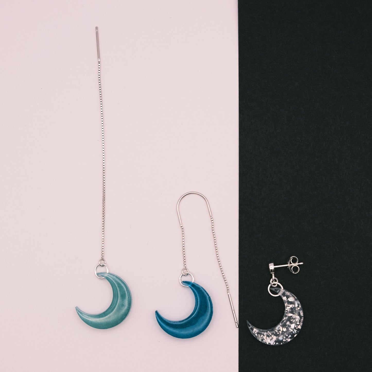 Sterling Silver Small Moon Resin Earrings